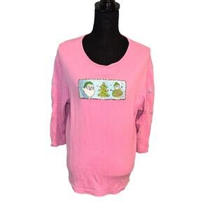 CB Casual Pink Christmas Blouse – Size L